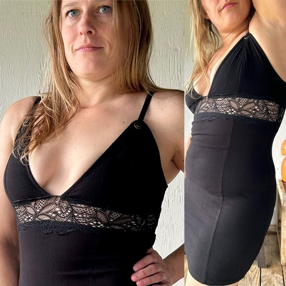 Intimately Free People Strappy V-neck Bodycon Dress size XS Lace Accent Form Fit - Picture 2 of 7